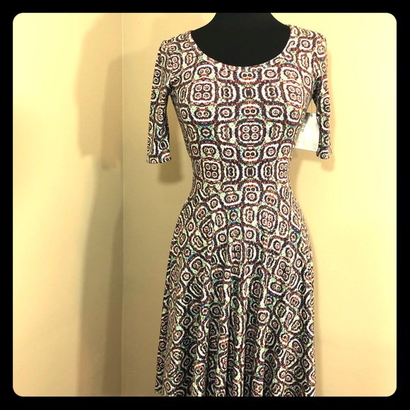 Lularoe Nicole XS Awesome Pattern Fit Flare Dress - Picture 1 of 5
